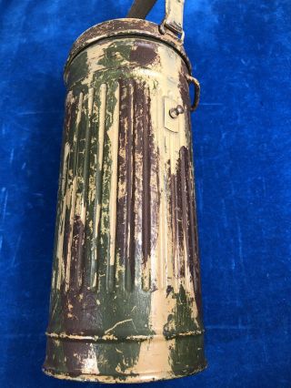 RARE WW2 GERMAN CAMOUFLAGE GAS MASK CANISTER w LABEL - VET PURCHASE 7