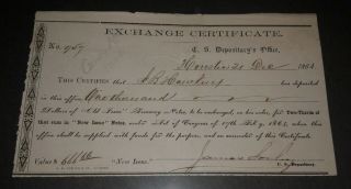 Confederate Exchange Certificate - Houston,  Tx 1864