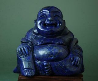 Chinese Natural Lapis Lazuli Hand Carving Maitreya Buddha Statue 14 F02