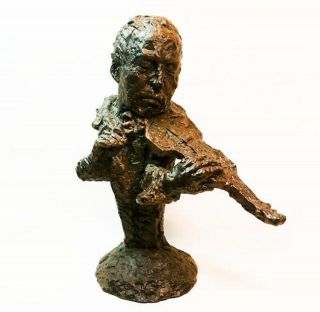 Vintage Bronze Art Sculpture Man & Violin