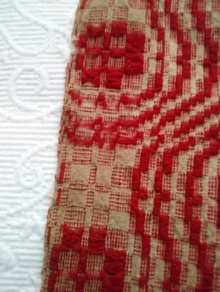 Extra Large Antique/vintage Overshot Red & Tea - Stain Woven Coverlet