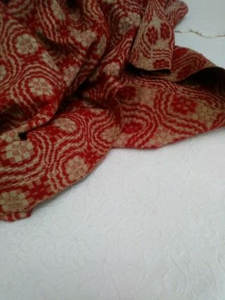 Extra Large Antique/Vintage Overshot Red & Tea - Stain Woven Coverlet 2