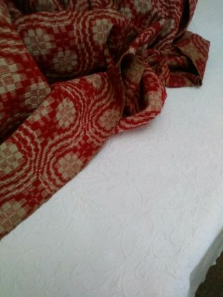 Extra Large Antique/Vintage Overshot Red & Tea - Stain Woven Coverlet 3
