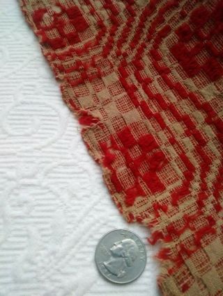 Extra Large Antique/Vintage Overshot Red & Tea - Stain Woven Coverlet 4