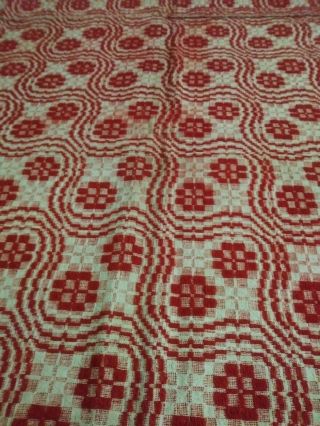 Extra Large Antique/Vintage Overshot Red & Tea - Stain Woven Coverlet 7