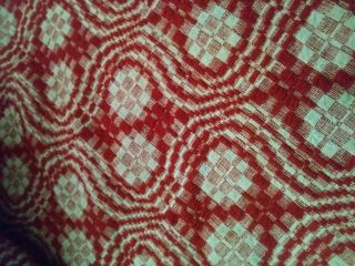 Extra Large Antique/Vintage Overshot Red & Tea - Stain Woven Coverlet 8