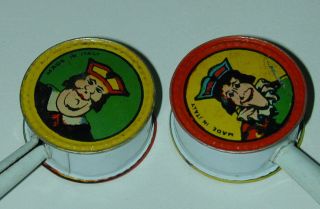 Stan Laurel & Oliver Hardy Pair Litho Tin Whistles Rattles Made In Italy 1920s 2