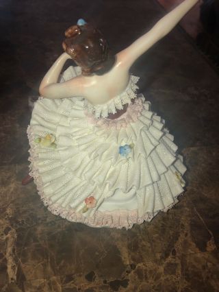 Antique Dresden Lace Volkstedt Porcelain Ballerina Girl Figurine Made In Germany 2