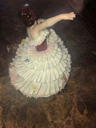 Antique Dresden Lace Volkstedt Porcelain Ballerina Girl Figurine Made In Germany 3