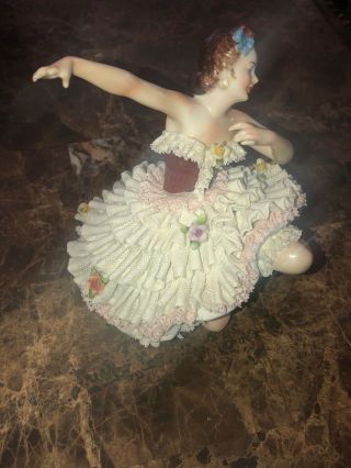 Antique Dresden Lace Volkstedt Porcelain Ballerina Girl Figurine Made In Germany 4