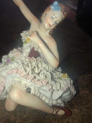Antique Dresden Lace Volkstedt Porcelain Ballerina Girl Figurine Made In Germany 5
