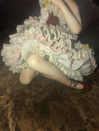 Antique Dresden Lace Volkstedt Porcelain Ballerina Girl Figurine Made In Germany 6