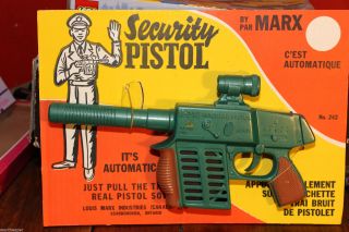 Vintage Marx Security Pistol On Card Canadian Packaging Plastic Toy Gun