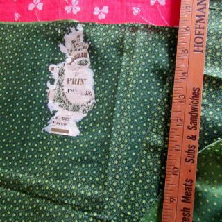 Early 1800 ' s - Civil War OVERDYED GREEN Calico Quilt Fabric yellow flower dolls 6
