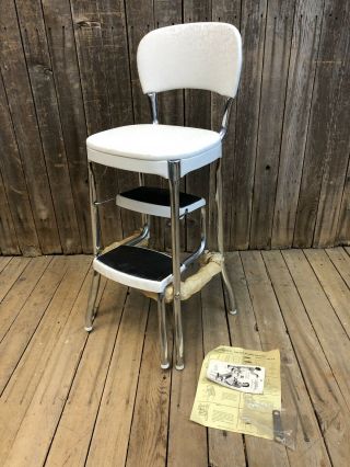 Vintage Cosco Step Stool Metal Rustic Industrial Side Chair White Folding 19961