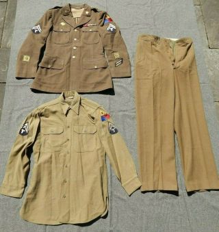 Wwii U.  S.  Army 6th Armored Division Uniform Coat,  Shirt & Trousers,  Larger Size
