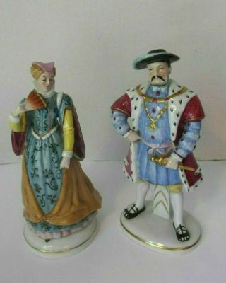 Antique Sitzendorf Dresden Henry Viii With Mary Queen Of Scots Figurines.