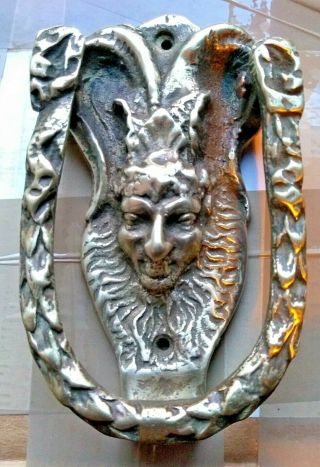 Vintage Brass Devil Door Knocker Demon Face Doorknocker Old Satan Unusual Goth