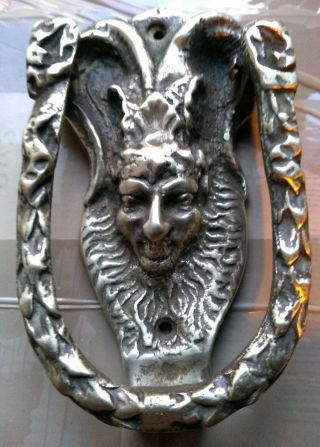VINTAGE BRASS DEVIL DOOR KNOCKER Demon Face Doorknocker Old Satan Unusual Goth 3