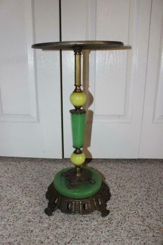Remarkable Jadeite Smoking Stand/end Table W/ornate Iron Top & Base S - 710