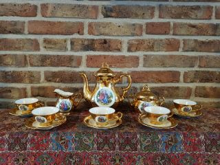 Antique Bavaria Waldershof Coffee Set 22k Gold And Hand Made (6 Persons)