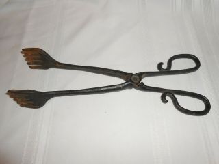 Antique Cast Iron Stove Coal Tongs Claw Fireplace Tool Primitive 14 " L