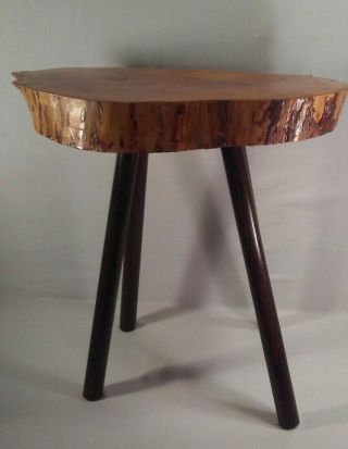Vtg Slab Burl Wood Tree Trunk Accent Side End Table Mcm Art Deco Rare