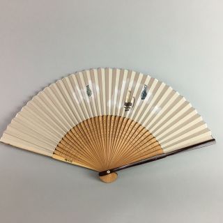Japanese Folding Fan Vtg Sensu Paper Bamboo Hand Printed Sake Bottle 4d252