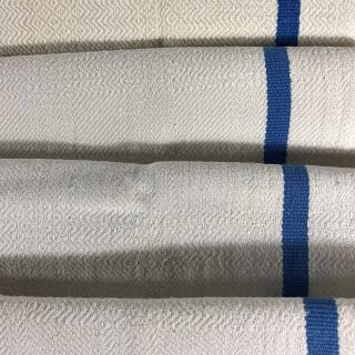 A vintage set of 5 French linen kitchen towels with blue stripe. 8