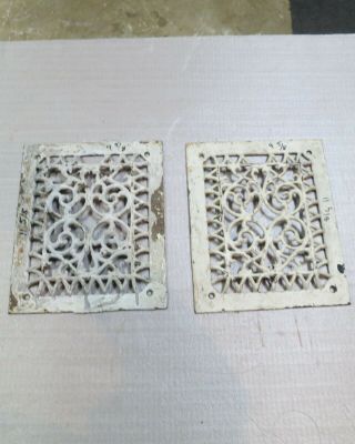 2 Cast Iron Grate/vent Covers Ornate Victorian Wall Raised Matching Pair