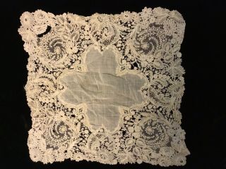 Exquisite Ivory Antique Lace Wedding Handkerchief Bridal Hankie