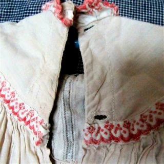 Antique Child’s Baby Dress Primitive Doll Turkey Red Trim Stripe Inner Fabric Pa