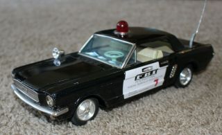 BANDAI JAPAN FRICTION VINTAGE TIN TOY CAR FORD MUSTANG 1965 - FBI COMMANDER 5