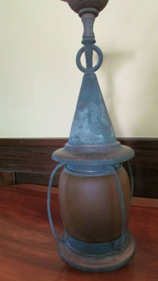 Antique Arts & Crafts Hanging Brass Copper Iron Light Fixture