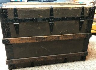 Antique Brown Wood Vintage Steamer Trunk 8