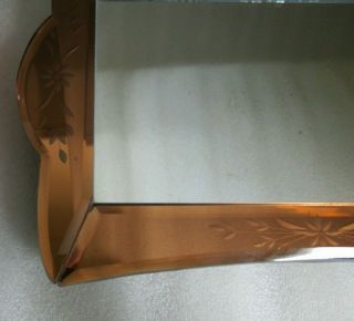 VTG Art Deco STANDING Vanity Dressing Table Engraved Mirror Cherry Wood Finish 6