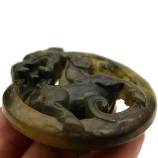 P175 Ancient Chinese Old Jade Handcarved Dragon Horse Amulet Pendant 2.  1 