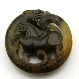 P175 Ancient Chinese Old Jade Handcarved Dragon Horse Amulet Pendant 2.  1 