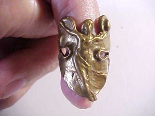 Old Art Nouveau Bronze Finger Ring Female Fairy Stretched Out On A Leaf Vg