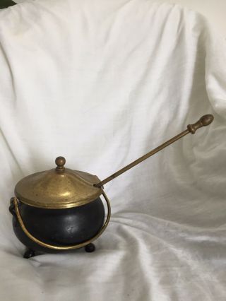 Vintage Cast Iron Smudge Pot Ash Cauldron Kettle W/pumice Wand