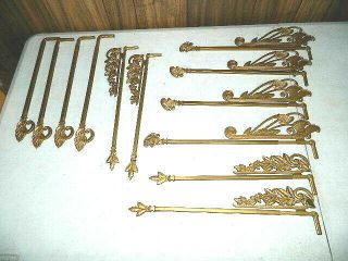 6 Pair Misc Antique Ornate Vintage Cast Metal Swing Arm Curtain Rods Gold Gilded