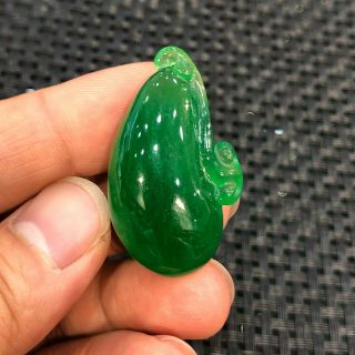 Rare Chinese Handwork Green Jadeite Jade Collectible Melon & Ruyi Lucky Pendant