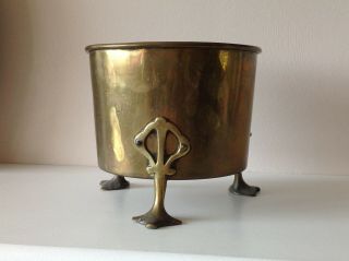 Arts & Crafts Brass Cylindrical Footed Planter