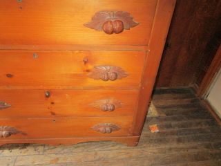victorian solid pine 4 drawer dresser with carved chectnut handles / pull n/r 2
