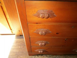 victorian solid pine 4 drawer dresser with carved chectnut handles / pull n/r 3