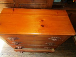victorian solid pine 4 drawer dresser with carved chectnut handles / pull n/r 4