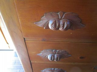 victorian solid pine 4 drawer dresser with carved chectnut handles / pull n/r 5