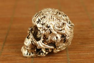 Old Copper Hand Carving Skull Statue Figure Hand Piece Home Decoration
