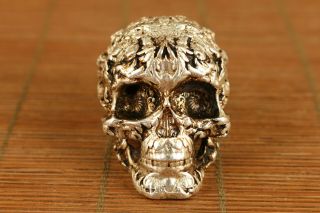 old Copper hand carving skull statue figure hand piece home decoration 2