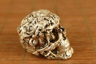 old Copper hand carving skull statue figure hand piece home decoration 4